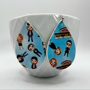 Schitt’s Creek teardrop earrings, vegan leather